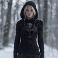 Women's Vintage Celtic Knot Skull And Roses Knitted Hooded Sweater elevenforest