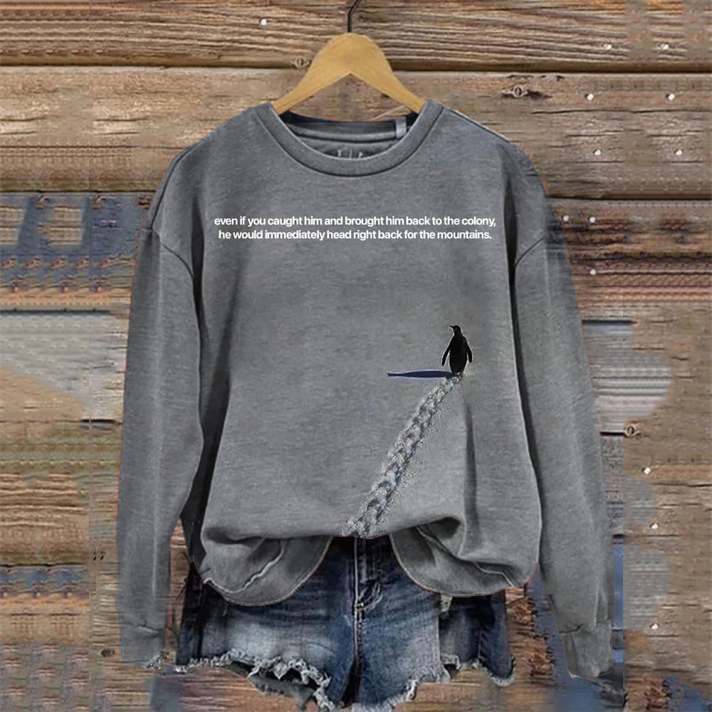 Comstylish Nihilism Penguin Casual Crew Neck Sweatshirt