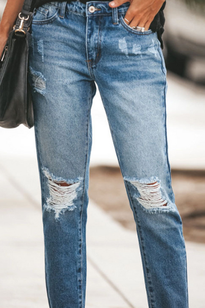 Temperament Commuting Color Street Tassel Ripped Jeans