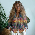 Vintage  Gradient Flowers Embroidered Linen Print  Long Sleeve Shirt elevenforest