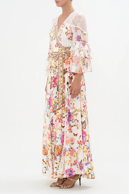 Lace Mid Sleeve Wrap Maxi Dress