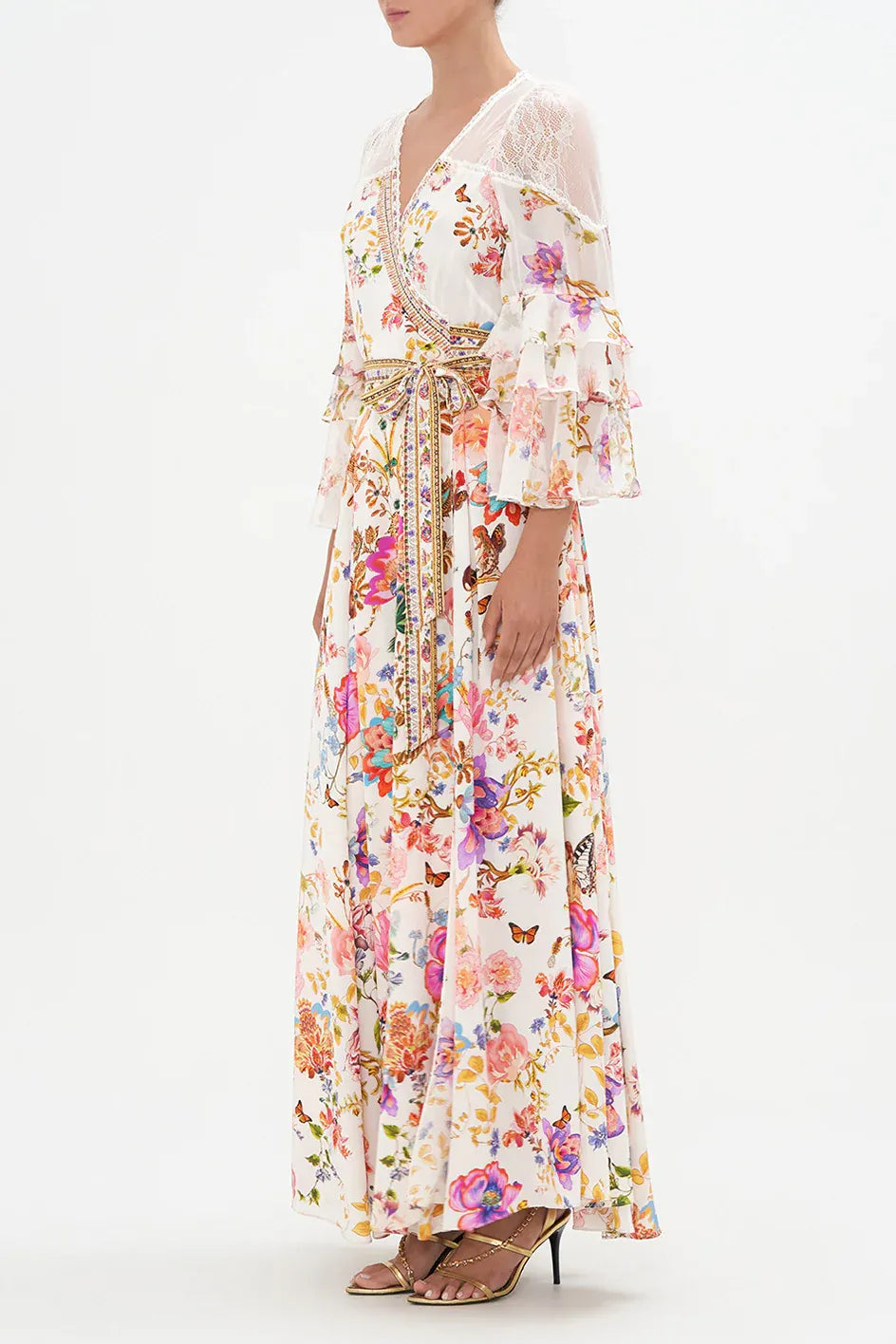 Lace Mid Sleeve Wrap Maxi Dress