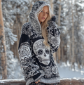 Halloween Skeleton Element Viking Style Women's Hooded Pullover Knit Sweater elevenforest