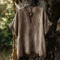 Antique Pattern Short-sleeved V-neck Top elevenforest