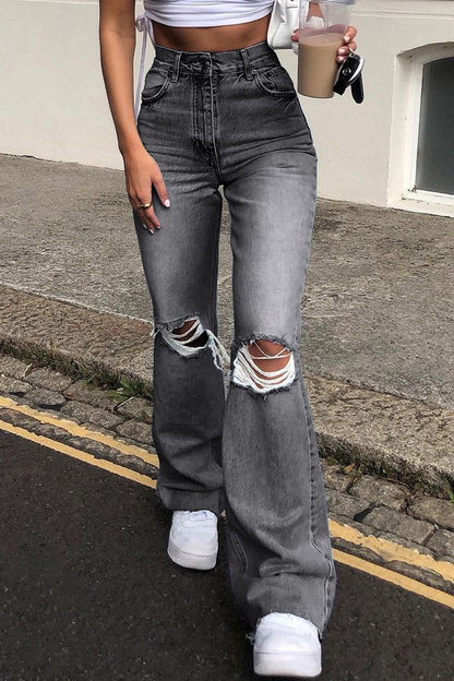 Street Ripped Make Old Boot Cut Bottoms(3 Colors)