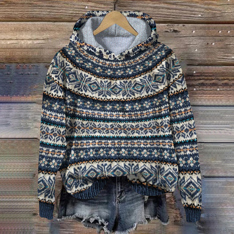 Vintage Knitted Icelandic Style Hooded Sweater elevenforest