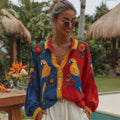 Women's Venezuelan Floral And Parrot Pattern Linen Blend Shirt elevenforest