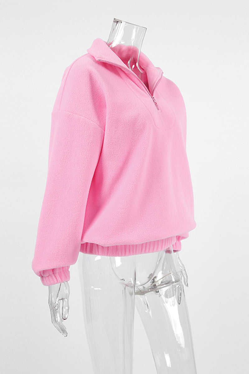 Zipper Fluffy Turndown Collar Hoodies