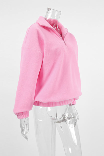 Zipper Fluffy Turndown Collar Hoodies