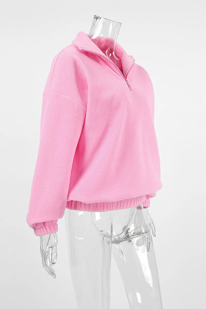 Zipper Fluffy Turndown Collar Hoodies
