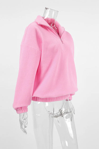 Zipper Fluffy Turndown Collar Hoodies