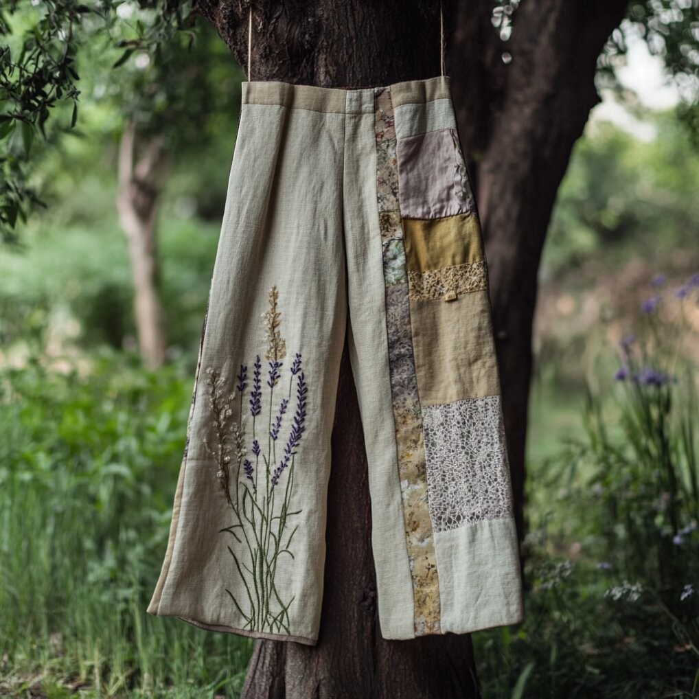 Women's Floral Patch Linen Comfort Casual Pants elevenforest