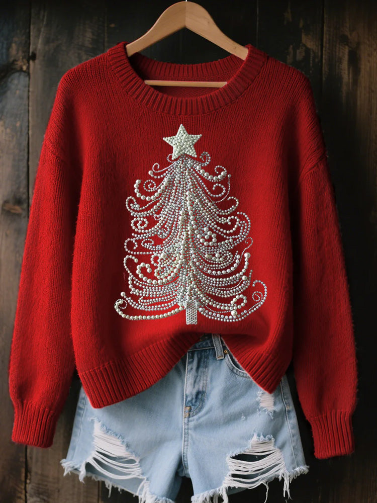 Comstylish Women's Jewelry Art Christmas Tree Pattern Cozy Knit Sweater