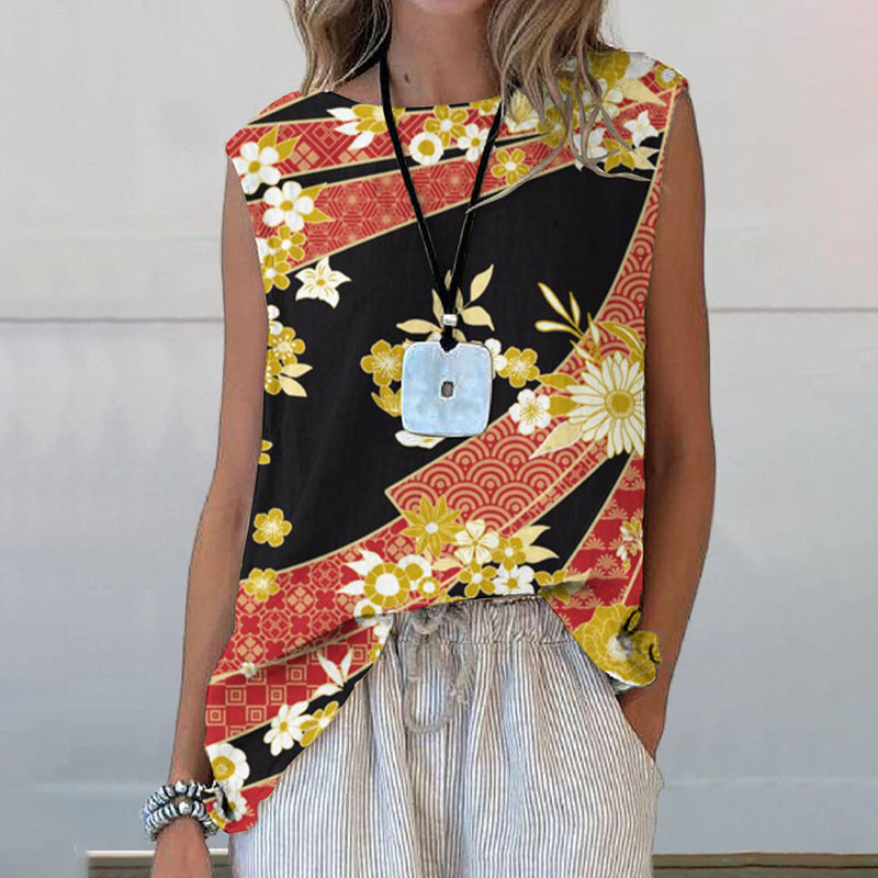 Japanese Art Flower Print Tank Top elevenforest