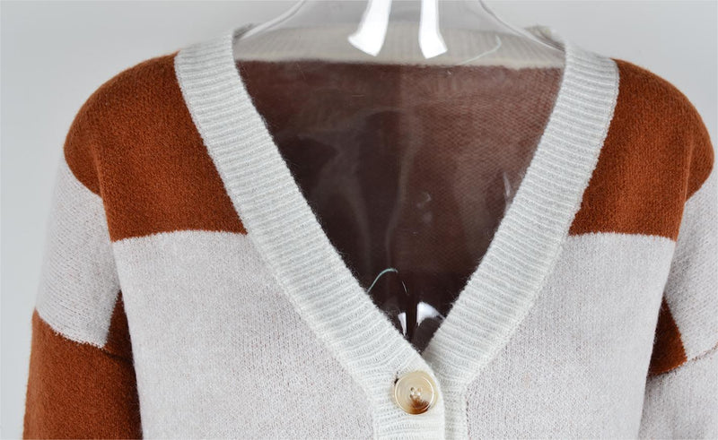 Autumn Winter ’s Plaid Stitching Knitwear Cardigan Sweater Coat