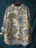 Ink Painting Of Flowers And Plants Print Cotton And Linen Shirt