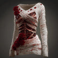 Comstylish Classy Skeleton Bloody Roses Bandages V Neck Sweater