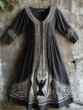 Vintage Raven Viking Celtic Contrast Linen Maxi Dress elevenforest