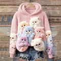 Comstylish Lovely Colorful Fluffy Cats Cozy Fuzzy Hooded Sweater