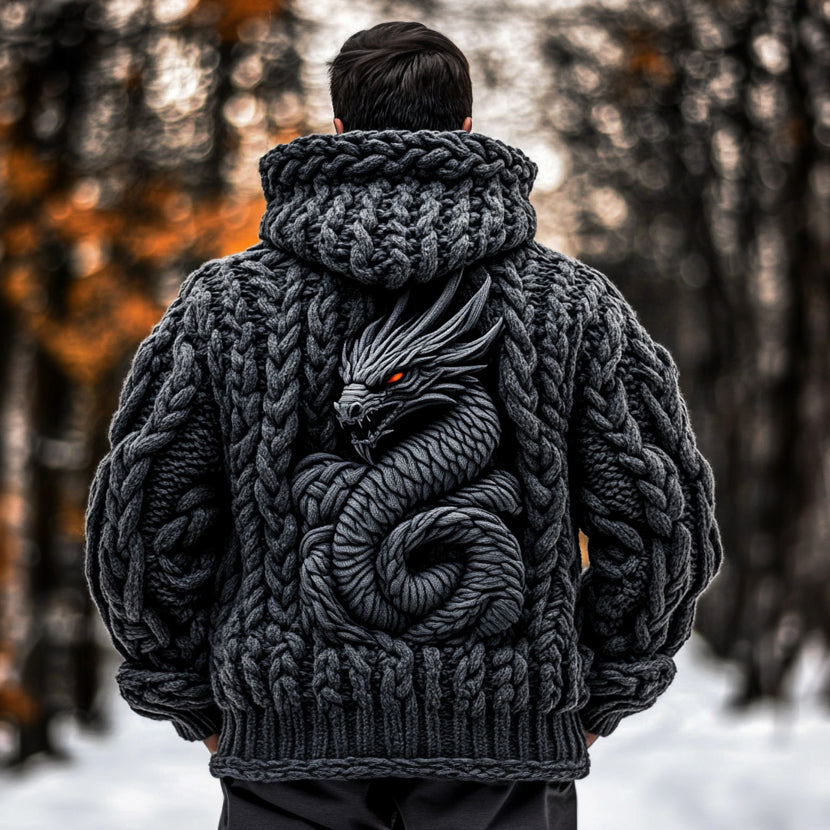 Men's Viking Dragon Style Celtic Thick Zip Hooded Sweater elevenforest