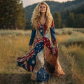Women's Australian Flag Floral Patchwork Art Comfy Linen V-neck Dress elevenforest