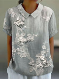 Women's Casual Lace Floral Embroidery Print Shirt