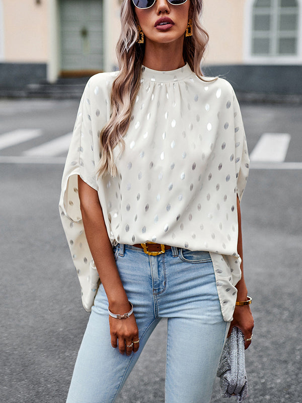Loose Bandage Polka Dot Round-neck Blouses&shirts Tops