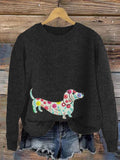 Comstylish Floral & Dachshund Embroidered Women's Cozy Sweater
