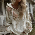 Women's Pink Rose Embroidered Art Long Sleeve Casual Hoodie elevenforest