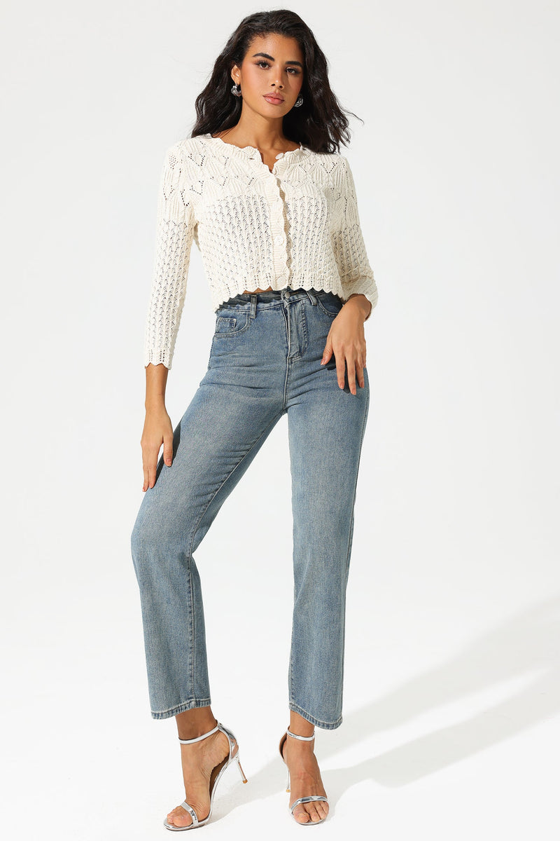 Long Sleeve Buckle Knit Cardigan Beige