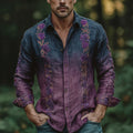 Men's Retro Flower Gradient Art Print Long Sleeve Shirt elevenforest