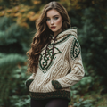 Women's Irish Celtic Knot Jacquard Mottled Hooded Sweater elevenforest
