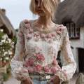 Bohemian Vintage Rose Round-neck Top elevenforest