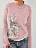 Cute Bunny Embroidery Art Cozy Knit Sweater artswardrobe