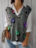 Rainbow Color Water Droplet Art Printed Women's Versatile Knitted Vest