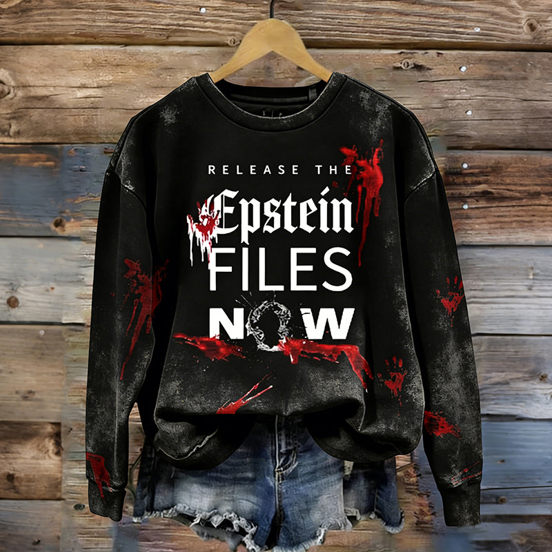 Comstylish Release The Epstein Files With Bloody Art Graphic Washed Sweatshirt