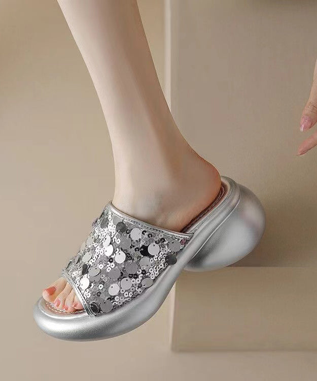 Sequins Platform Silver Breathable Mesh Slide Sandals Kj035