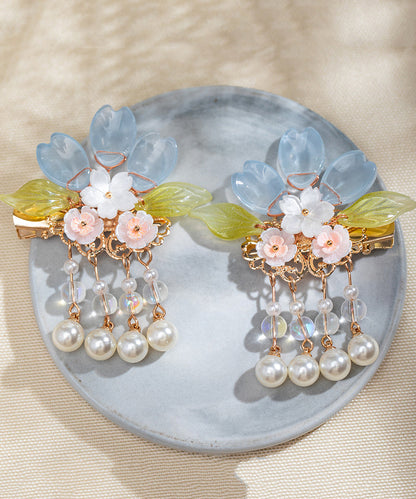 Diy Colorblock Copper Alloy Pearl Colored Glaze Tassel a Pair Hairpin