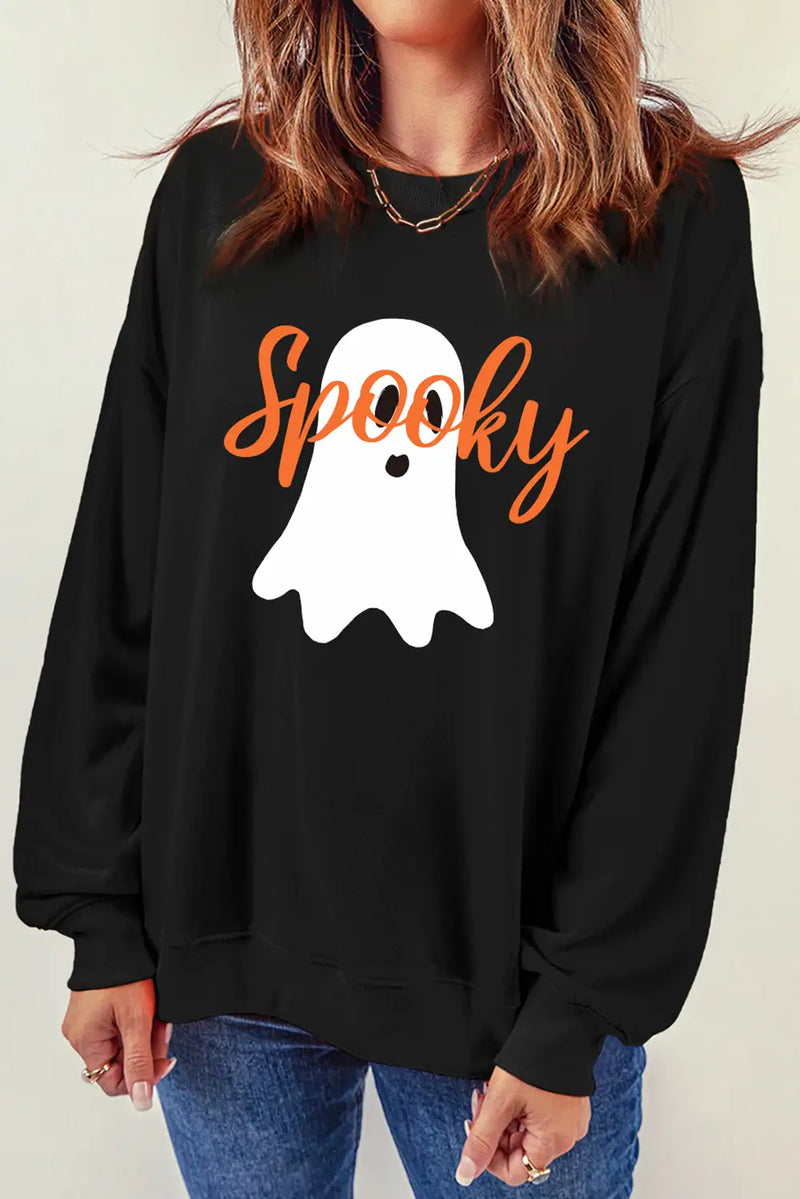 Spooky Ghost Print Crewneck Sweatshirt