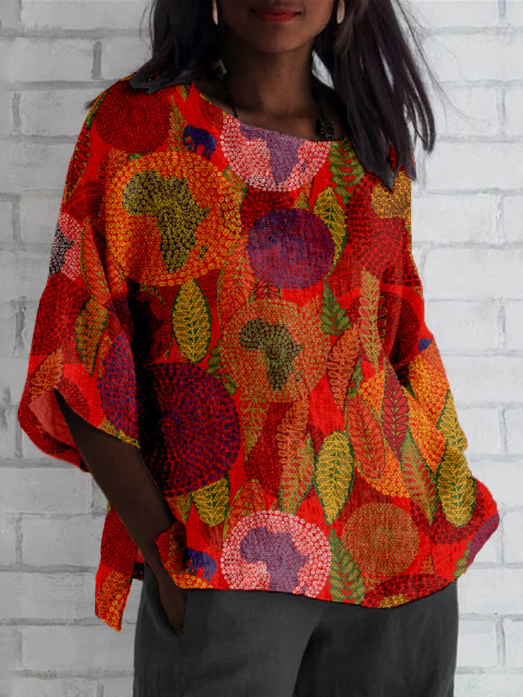 Comstylish African Life Unbroken Circle Graphic Linen Blend Tunic
