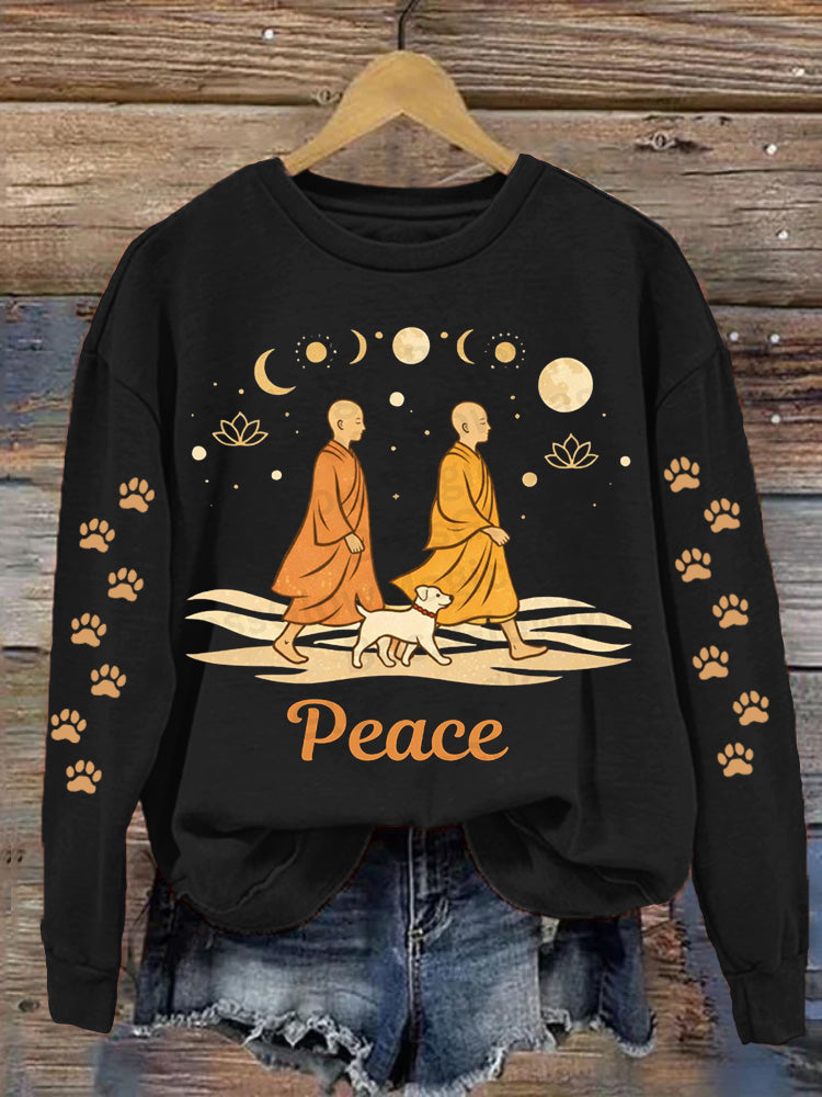 Comstylish Monks' Peace Walk Print Casual Sweatshirt