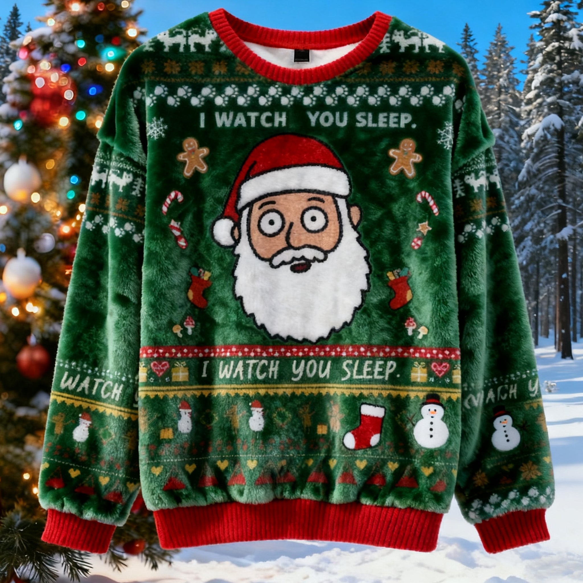 Comstylish Cute Santa Claus Gift Box Pattern Warm Crew Neck Sweater