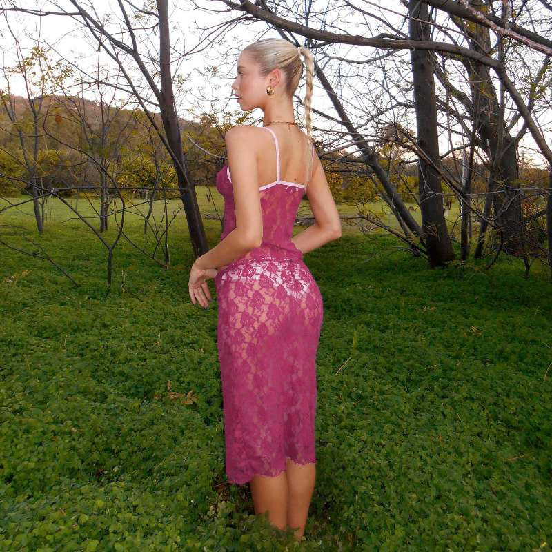 Autumn Winter Clothing Sling Collar Slim-fit Tank Top Hip Lace Skirt Set