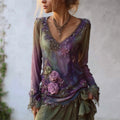 Classy Roses Glitter Lace Gradient Linen Tunic elevenforest