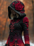 Halloween Viking Style Lady Hooded Knit Sweater Dress elevenforest