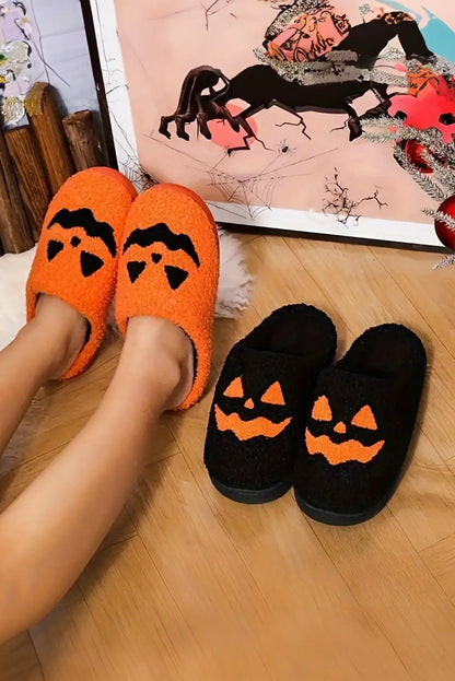 Cozy Black Halloween Pumpkin Plush Slippers