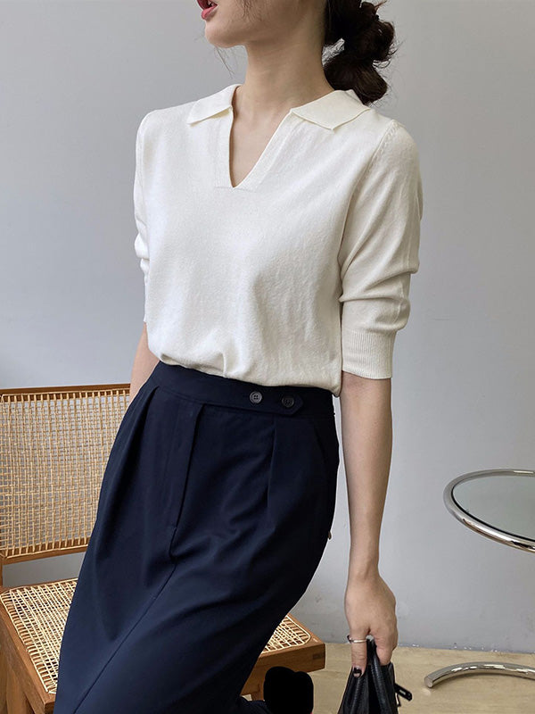 7 Colors Urban Color Half Sleeves Knitting Shirt Top