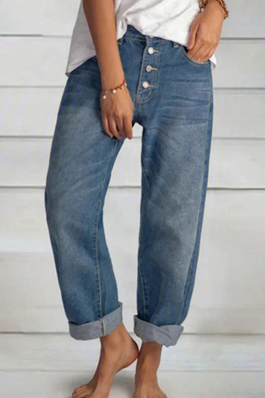 Street Mid Waist Straight Denim