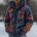 Men's Retro Geometric Knitted Warm Button Hooded Sweater elevenforest