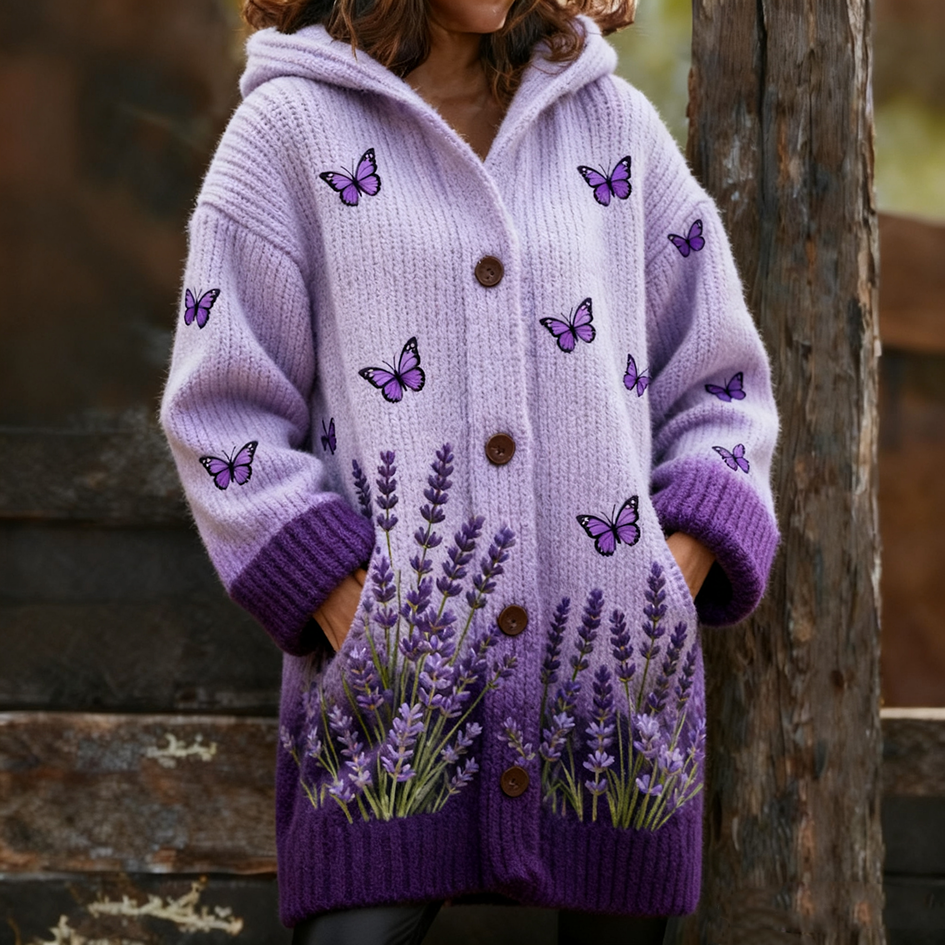 Comstylish Women's Winter Warm Lavender Gradient Purple Knitted Sweater Coat
